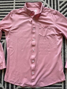 Men's Coral 🪸 / Soft Pink Knit Long-Sleeve Button-Down Shirt